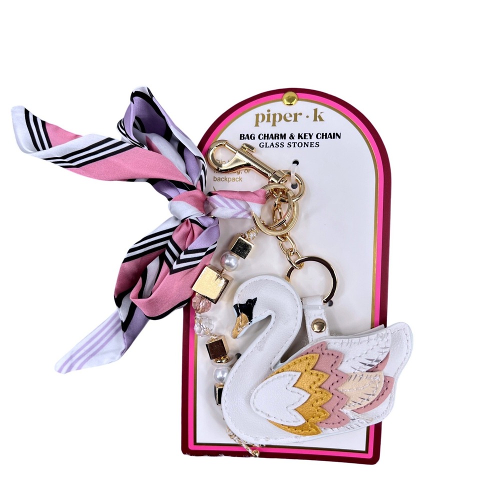 Piper K Swan Bag Charm Keychain Scarf Accent Gold Tone NWT Gift‎ Girly Cute